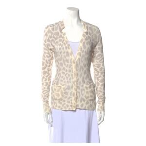 Rebecca Taylor Women's Animal Print V-Neck Lightweight Cardigan Pockets